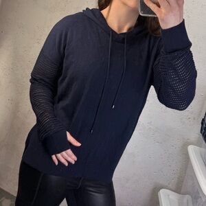 Evereve Stitches & Stripes Antara Crochet Sleeve Hooded Sweater NEW With Tag M